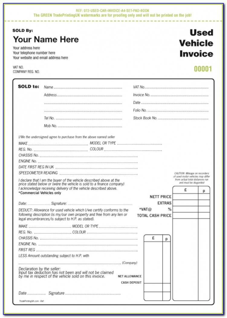 Used Car Invoice Template Word