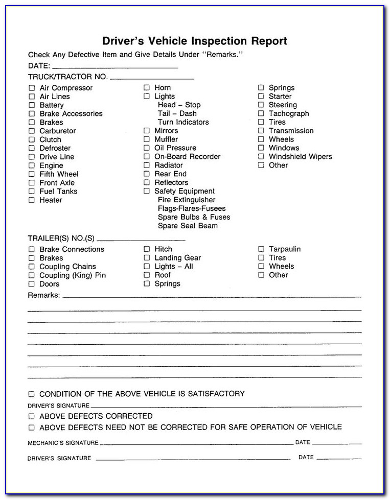 Vehicle Inspection Report Template Download