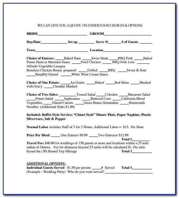 Wedding Catering Contract Example