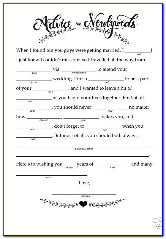 Wedding Mad Libs Template Download