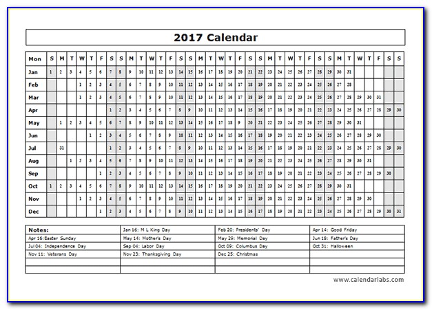 Year At A Glance Calendar Template