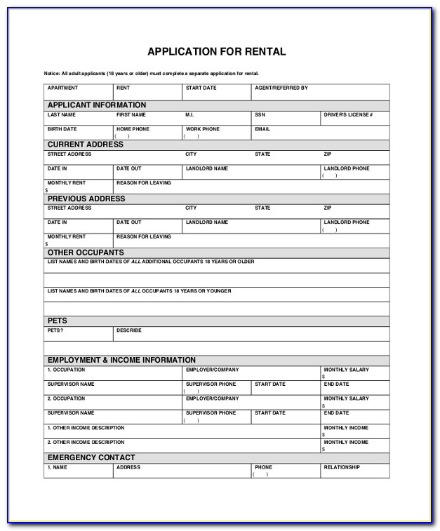 Apartment Rental Application Forms