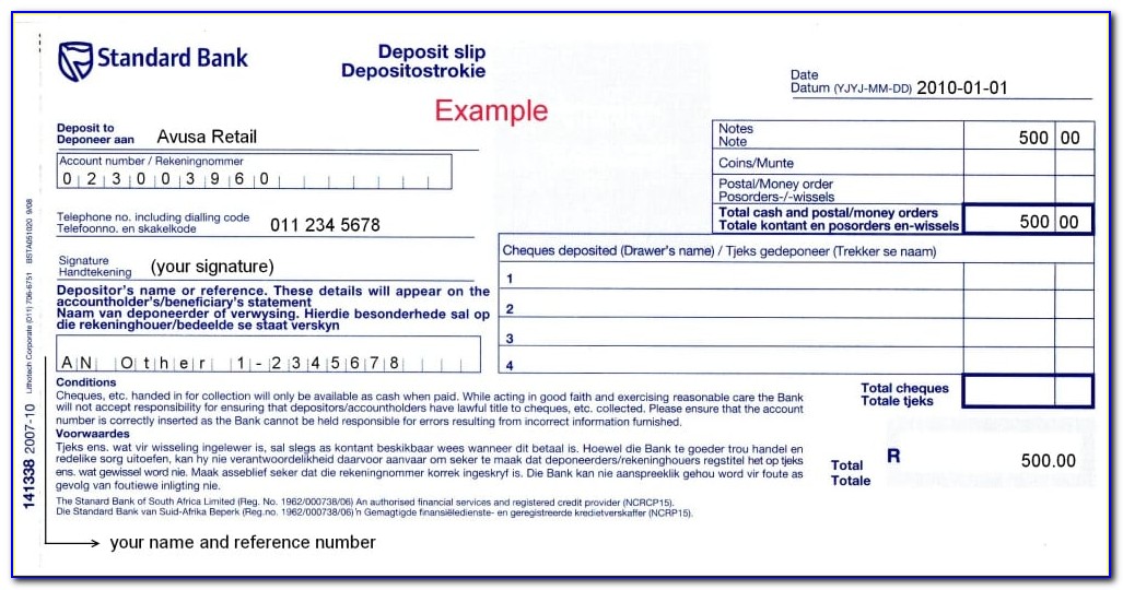 Bank Deposit Slip Example
