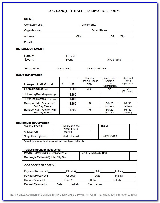 Banquet Hall Contract Template