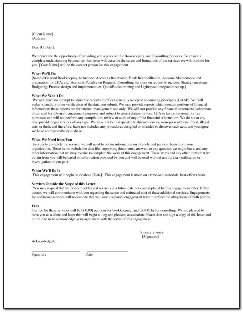Bookkeeping Engagement Letter Template Download With Bookkeeping Contract Template