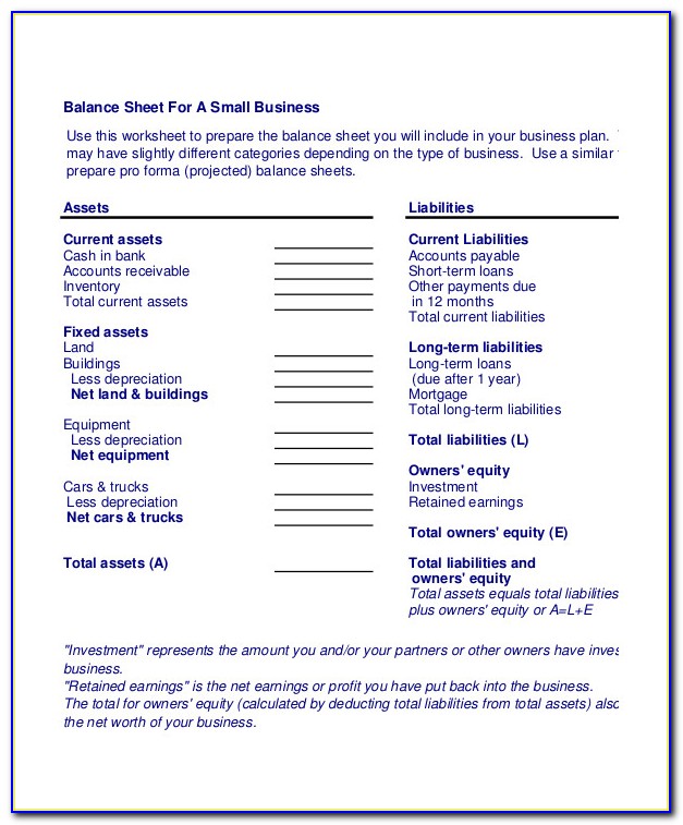 Business Balance Sheet Template Free