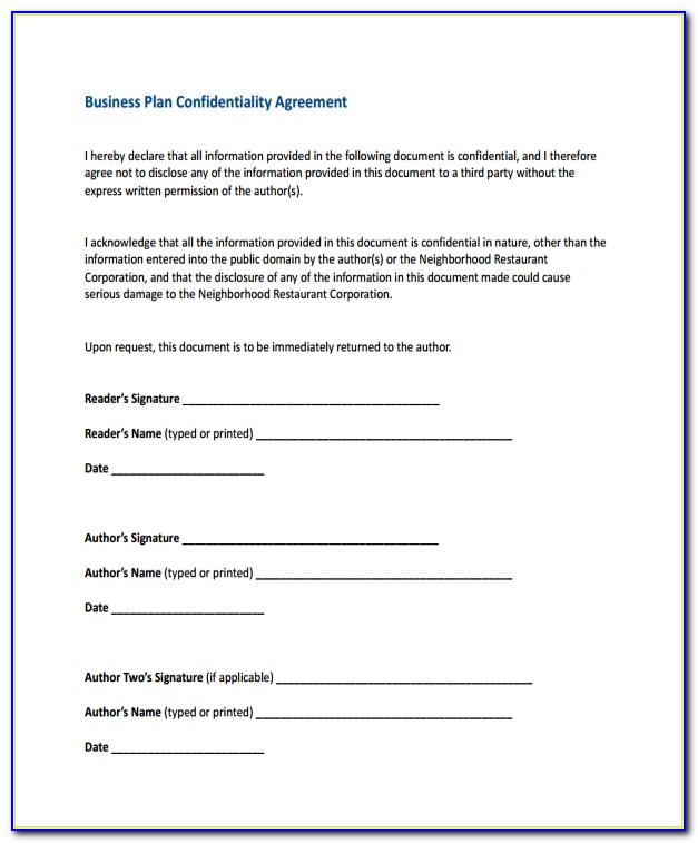 Business Confidentiality Agreement Template Free