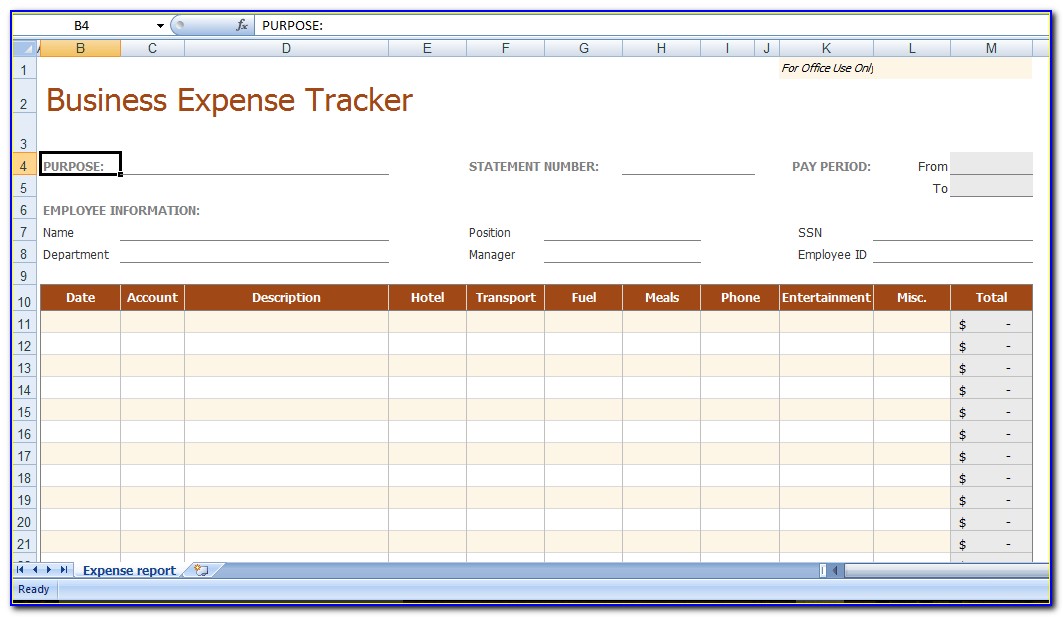 Business Expense Tracker Template Excel