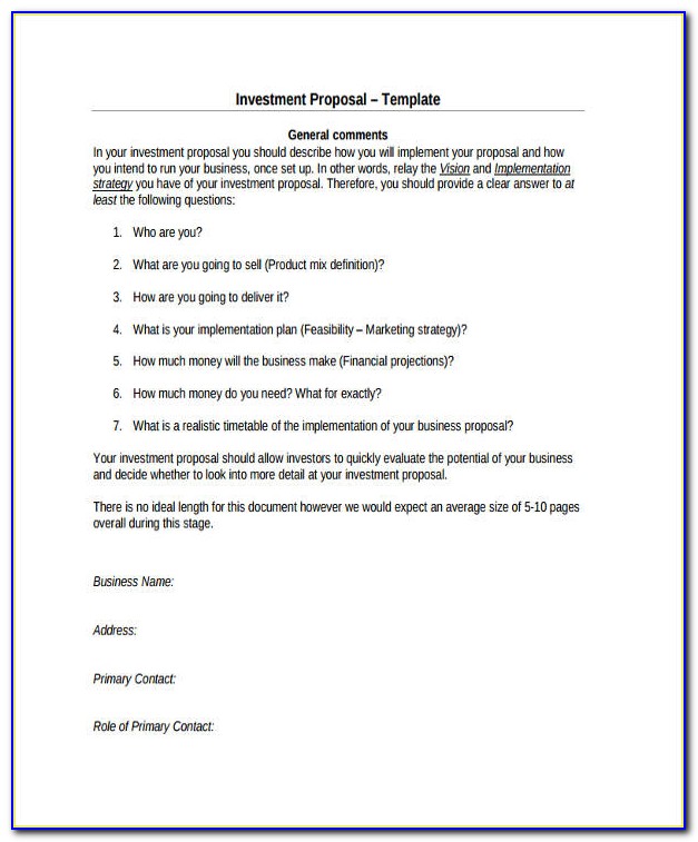 Business Investment Proposal Example