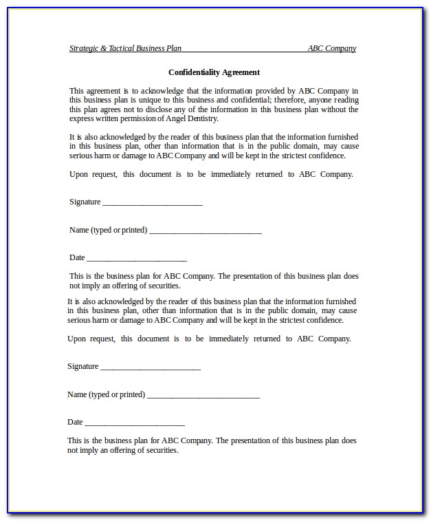 Business Non Disclosure Agreement Template