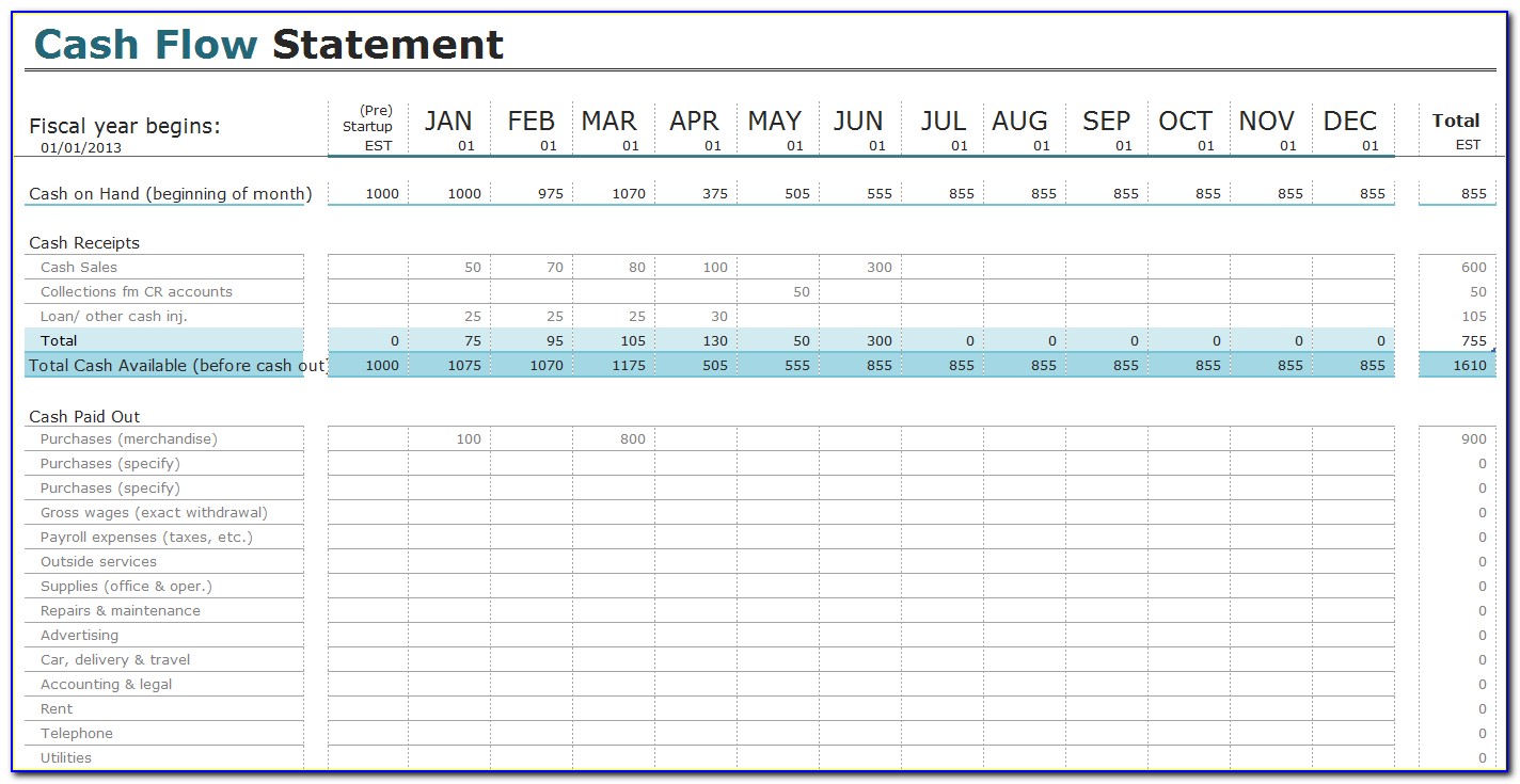 Business Plan Cash Flow Template Excel