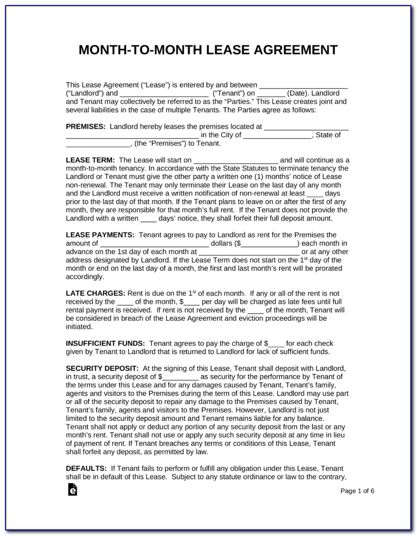 California Rental Agreement Month To Month Template