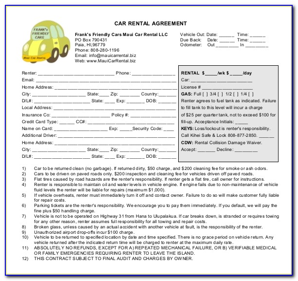 Car Rental Contract Template Download