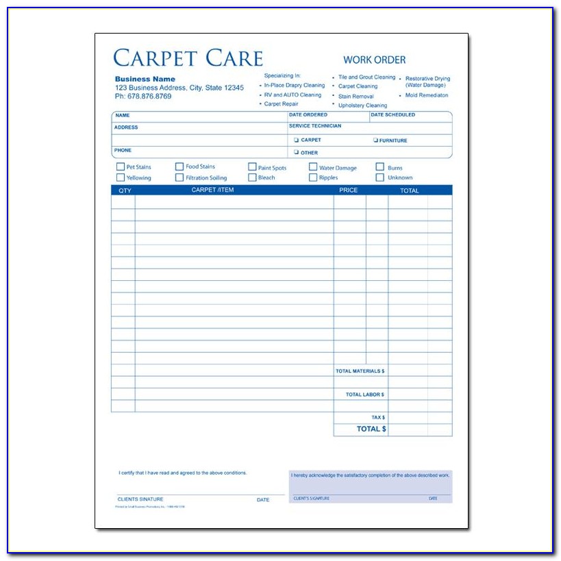 Carpet Cleaning Invoice Forms