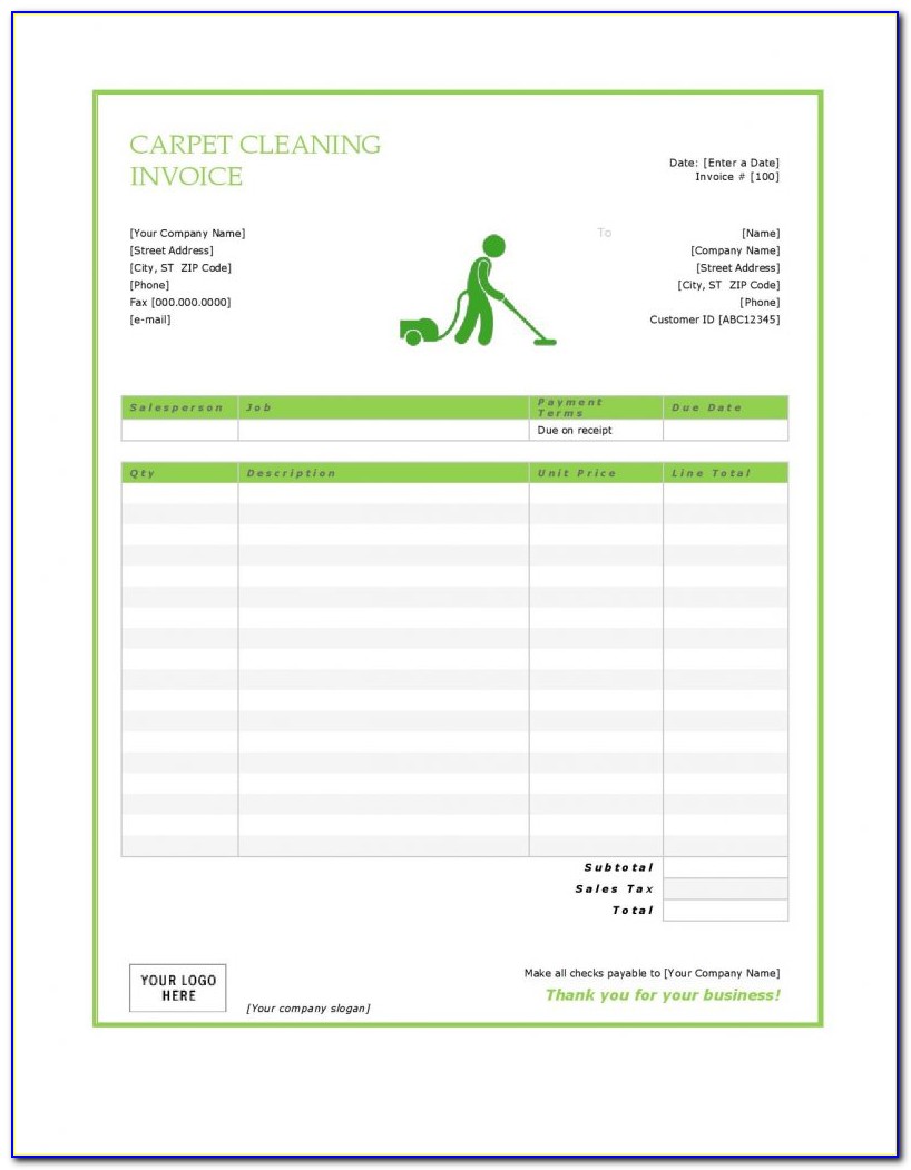 Carpet Cleaning Invoice Template Downloads