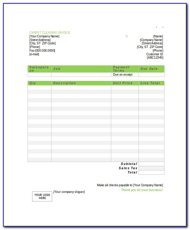 Carpet Cleaning Invoice Template Word