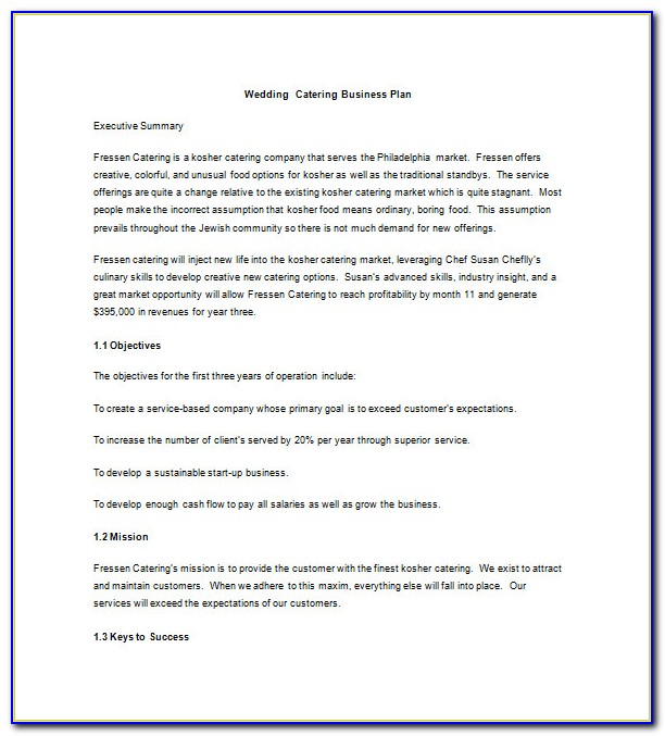 Catering Business Plan Examples Pdf