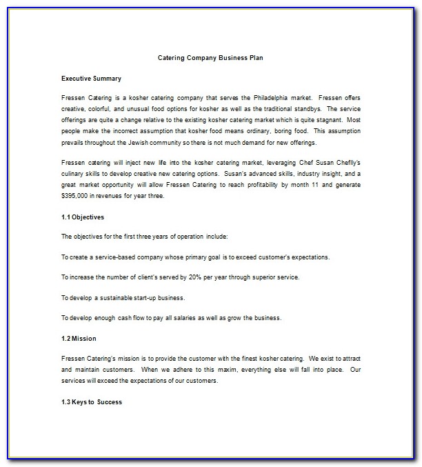 Catering Business Plan Template Uk