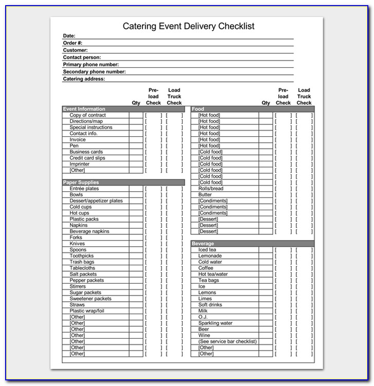 Catering Checklist Form