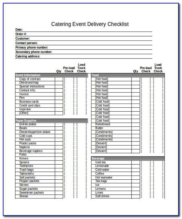 Catering Checklist Template Free