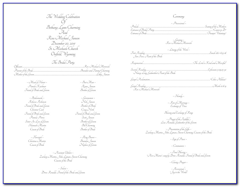 Catholic Marriage Ceremony Booklet Template