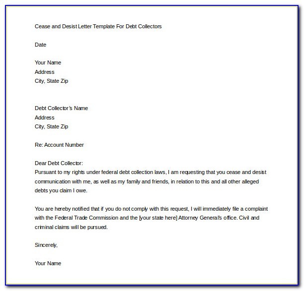 Cease And Desist Letter Template For Debt Collectors Canada