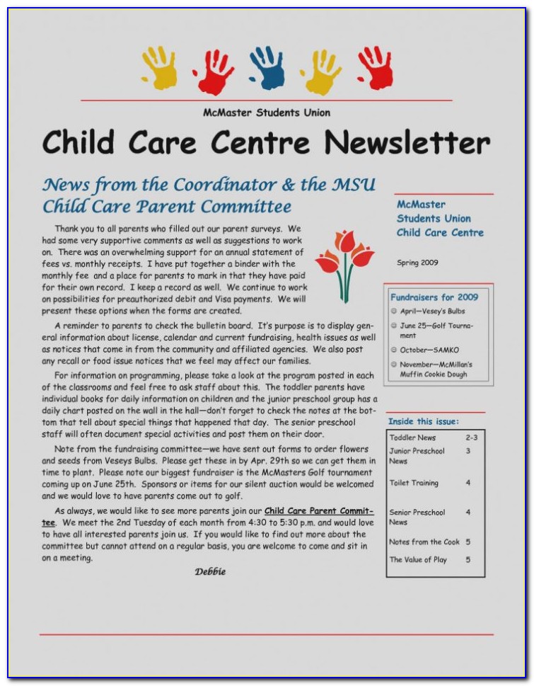Childcare Newsletter Templates Free