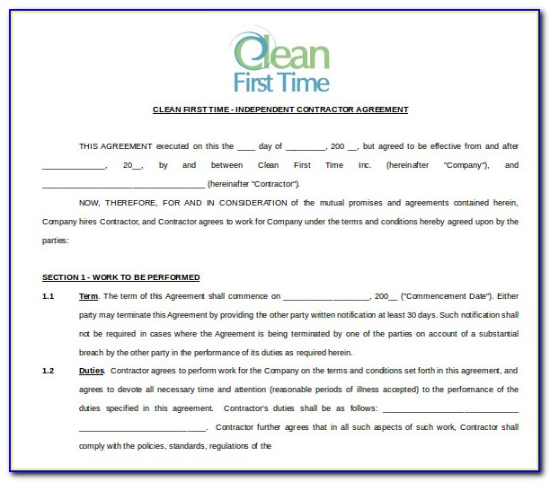 Cleaning Contract Template Free
