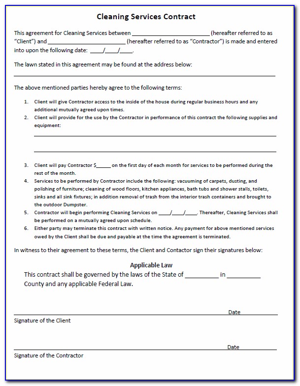 Cleaning Services Agreement Form