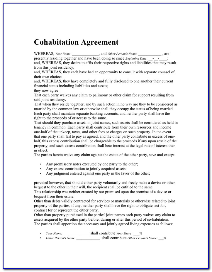 Cohabitation Agreement Template Free