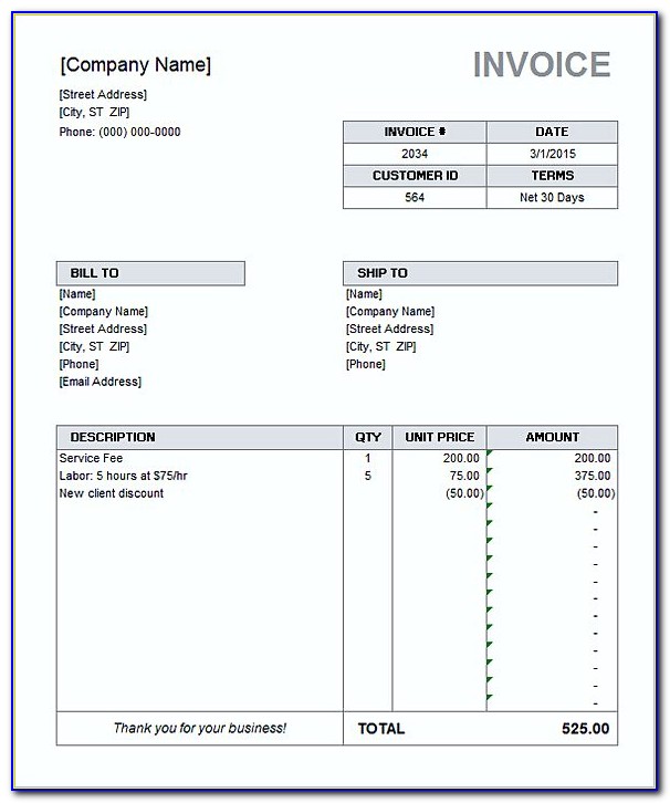 Commercial Invoice Template Microsoft Word