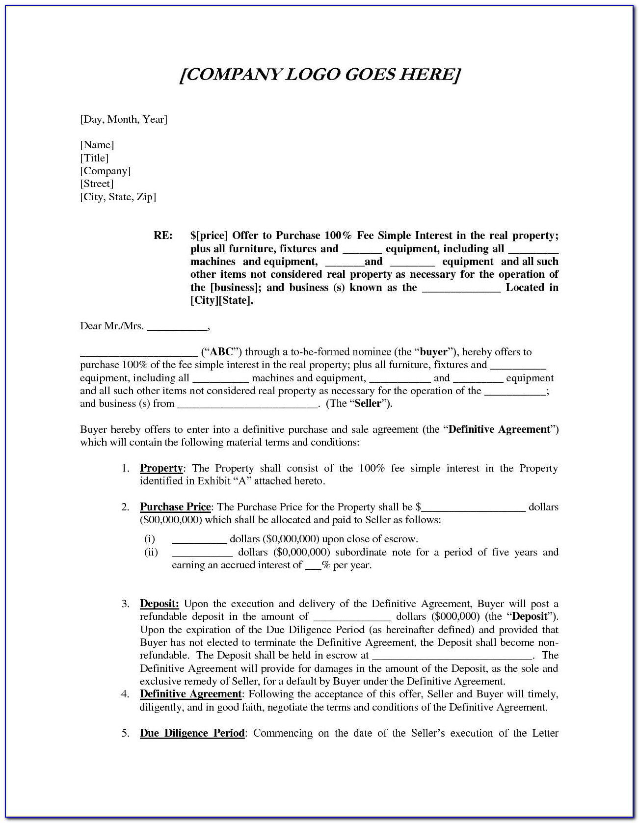 Commercial Property Sales Agreement Template