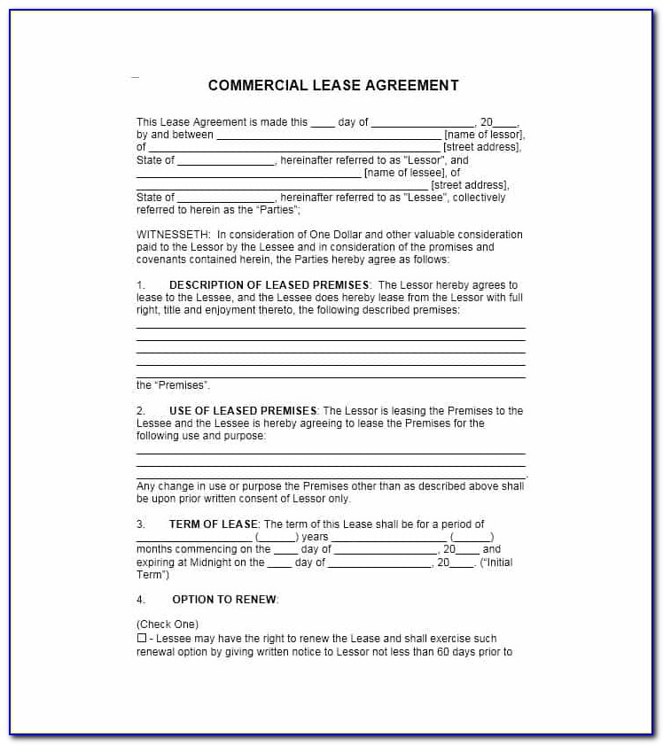 Commercial Rental Lease Agreement Form