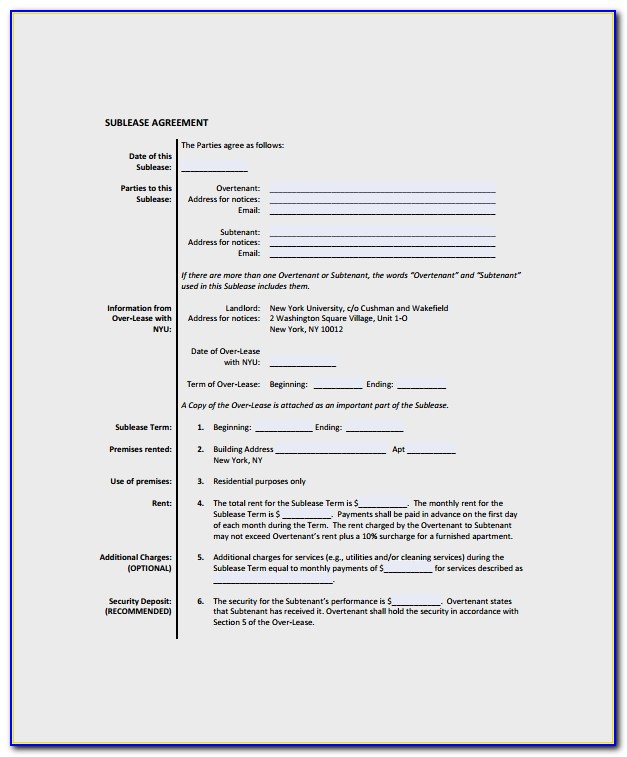 Commercial Sublease Agreement Template Nz
