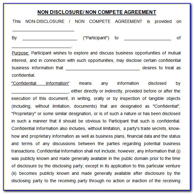 Confidentiality And Non Compete Agreement Template