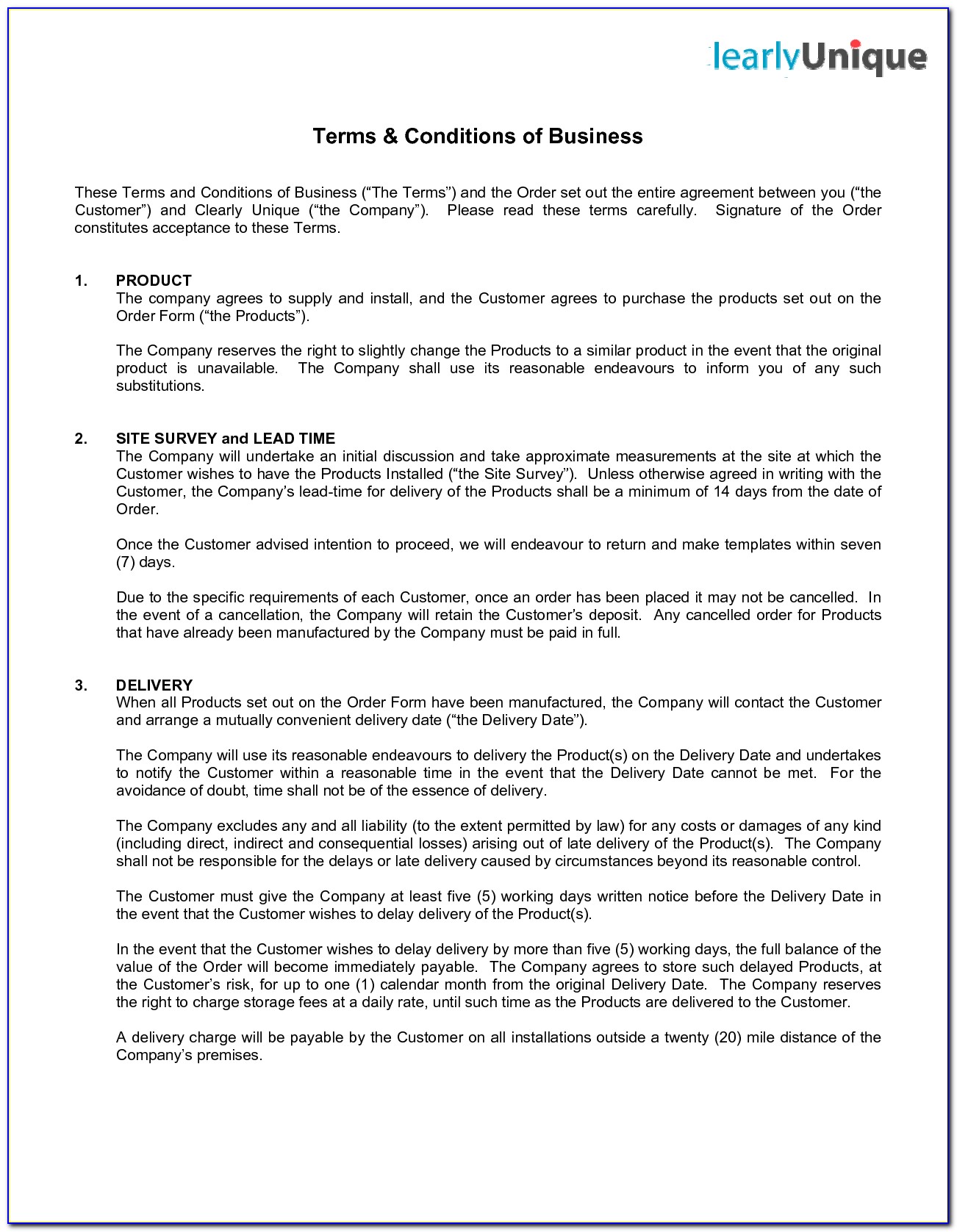 Construction Contract Terms And Conditions Template