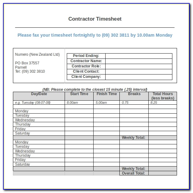 Construction Industry Timesheet Template