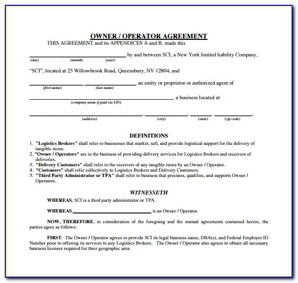 Copy Of Owner Operator Lease Agreement Template