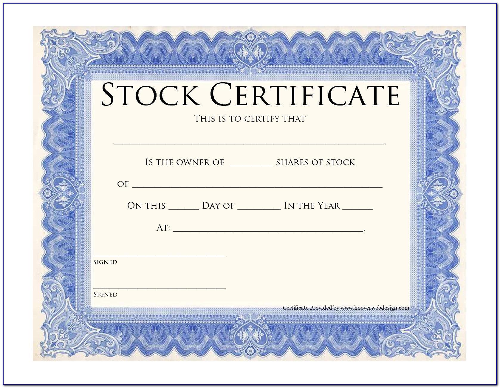 Corporate Stock Certificate Template Free