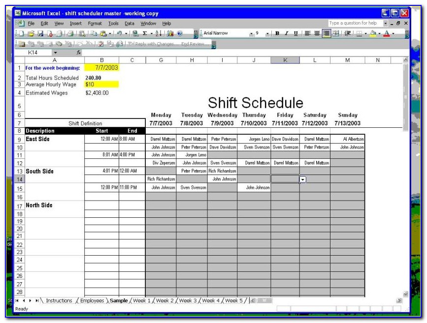 Daily Employee Shift Schedule Template Excel