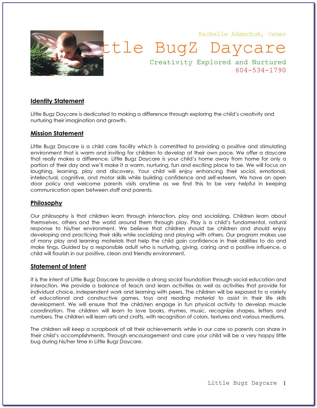 Day Care Business Plan Examples