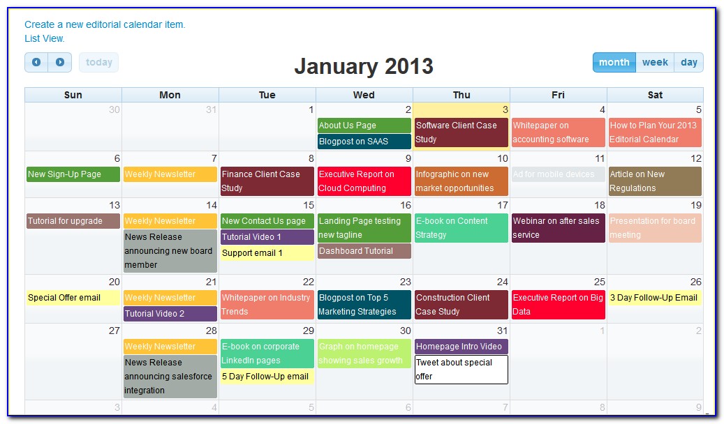 Digital Marketing Calendar Sample