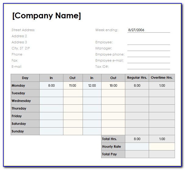 Download Timesheet Template Excel