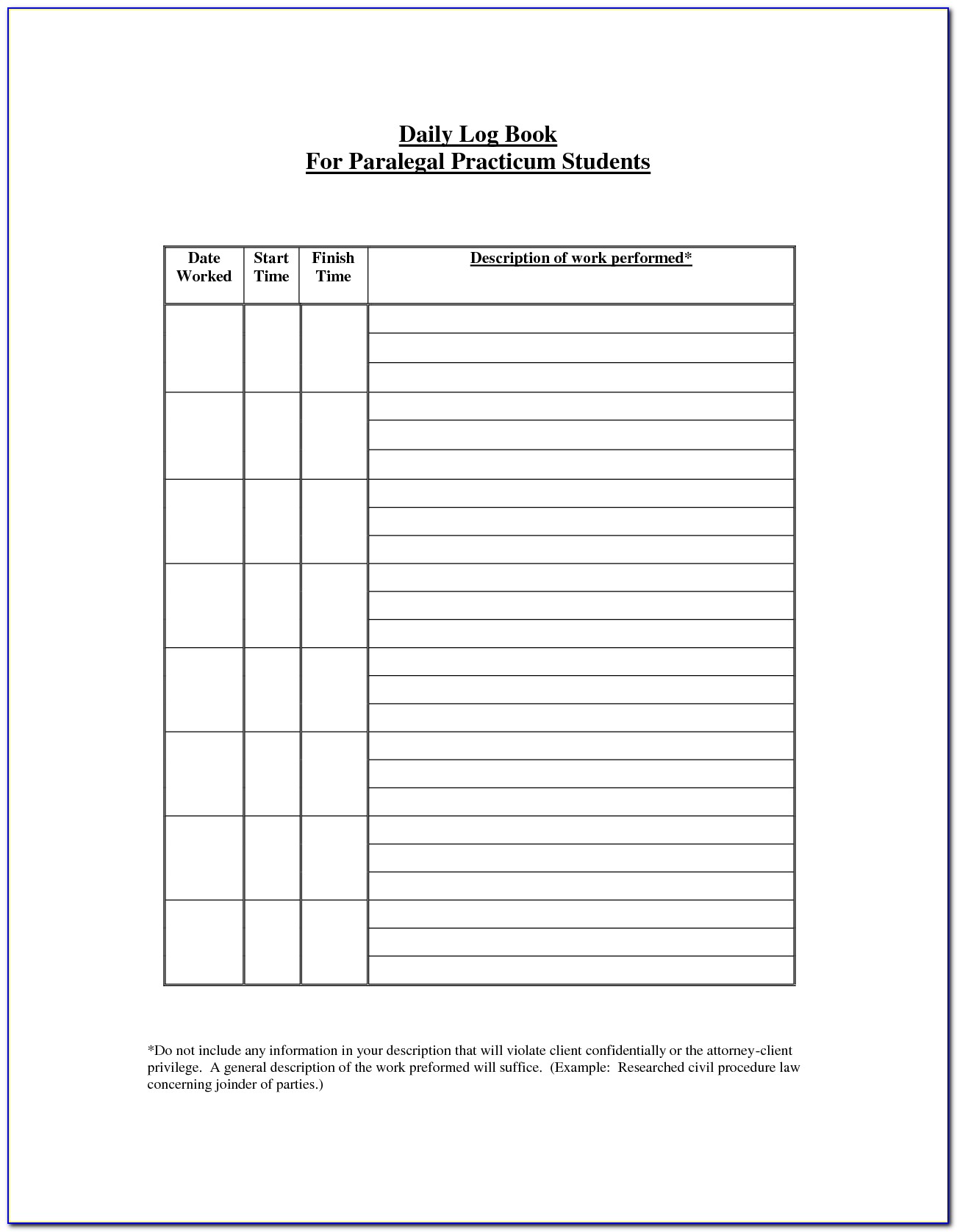 Drivers Daily Log Book Template