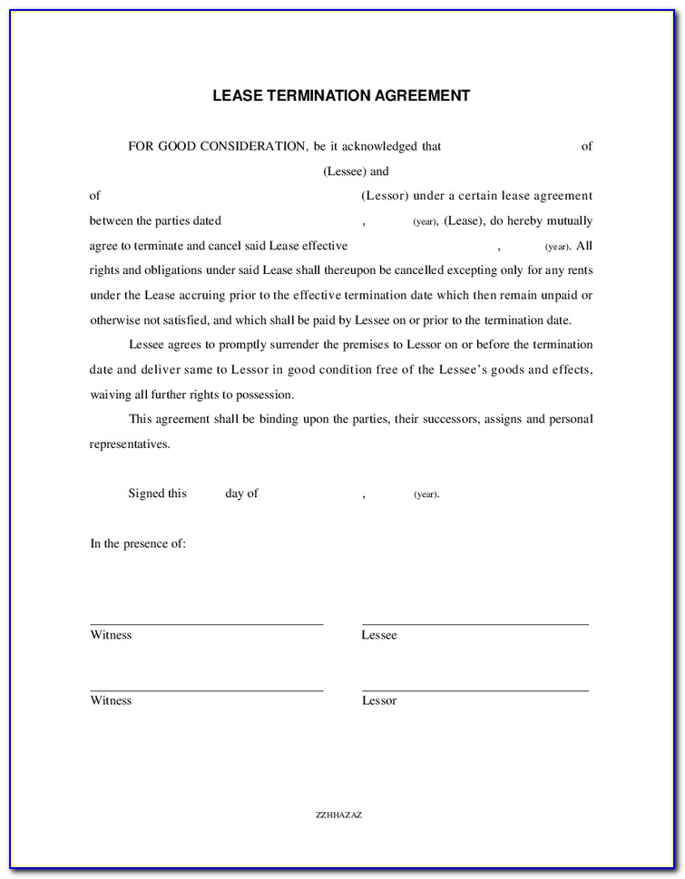 Early Termination Of Lease Agreement By Tenant Template