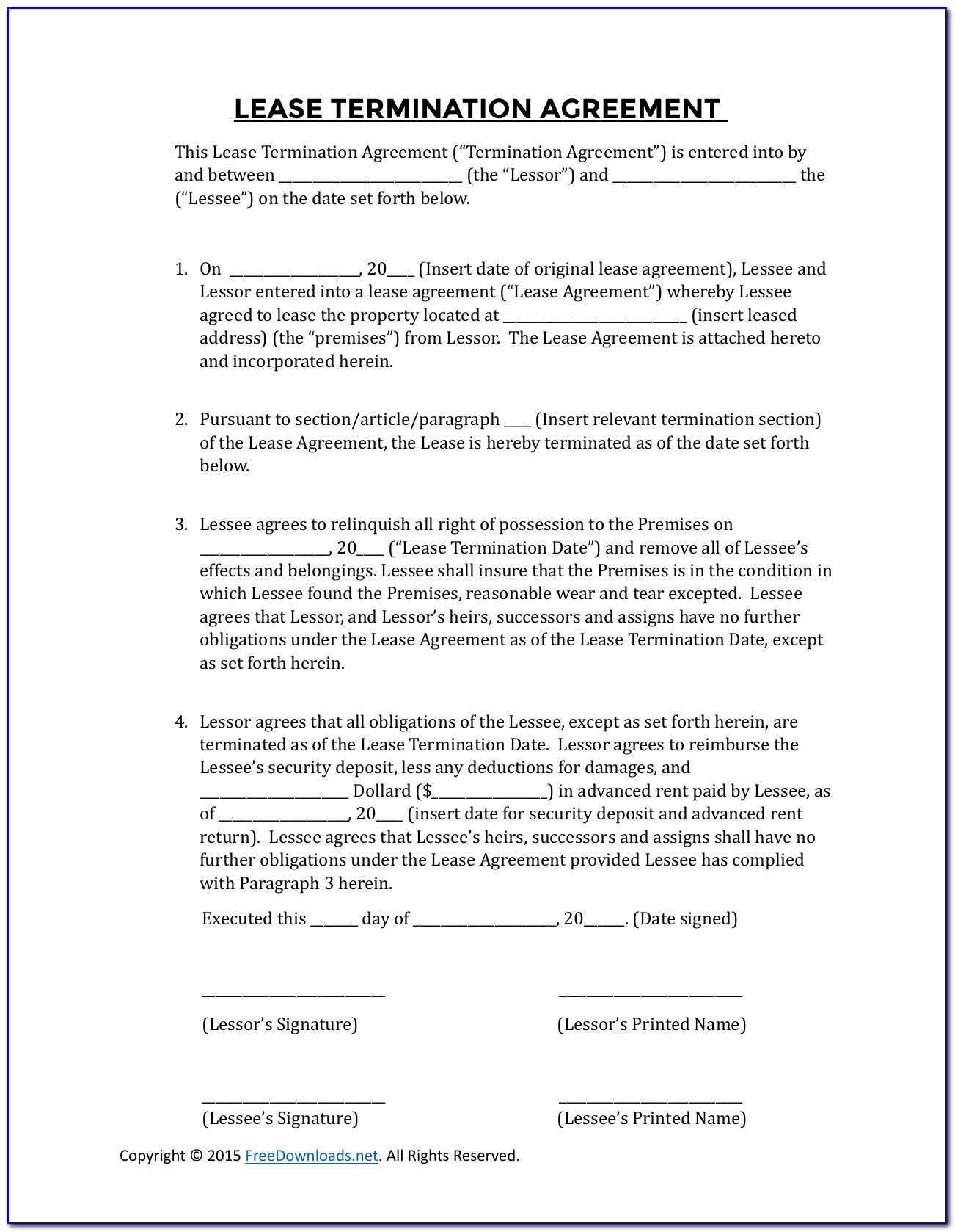 Early Termination Of Lease Agreement Form