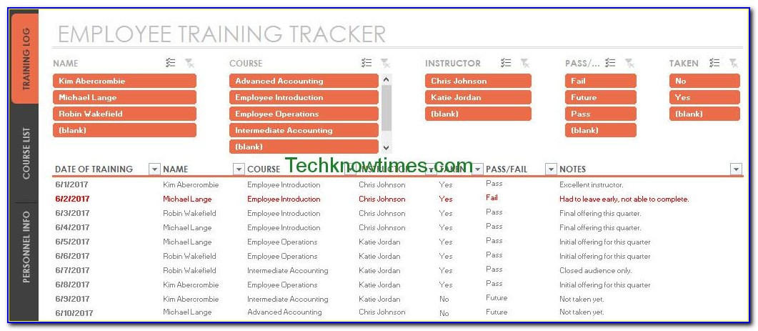 Employee Training Tracker Template Excel 2010