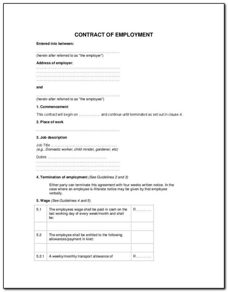 Employment Contract Template Free Download South Africa