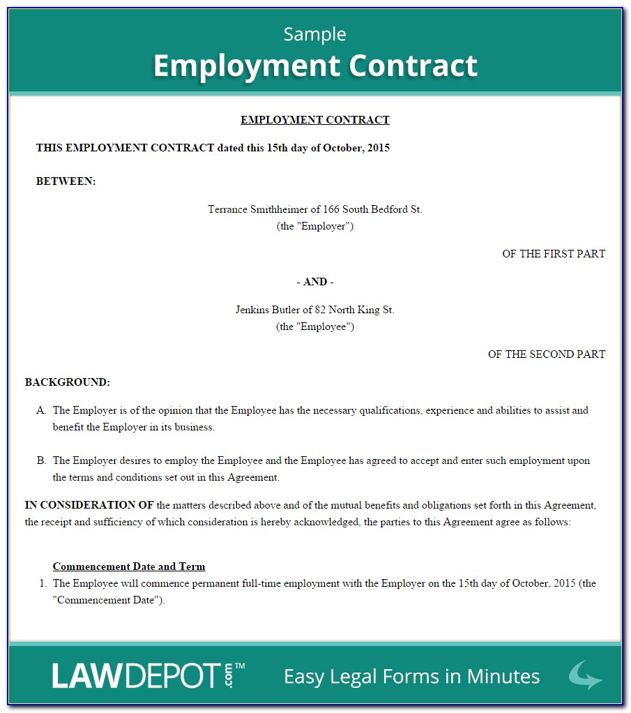 Employment Contract Template Service Canada