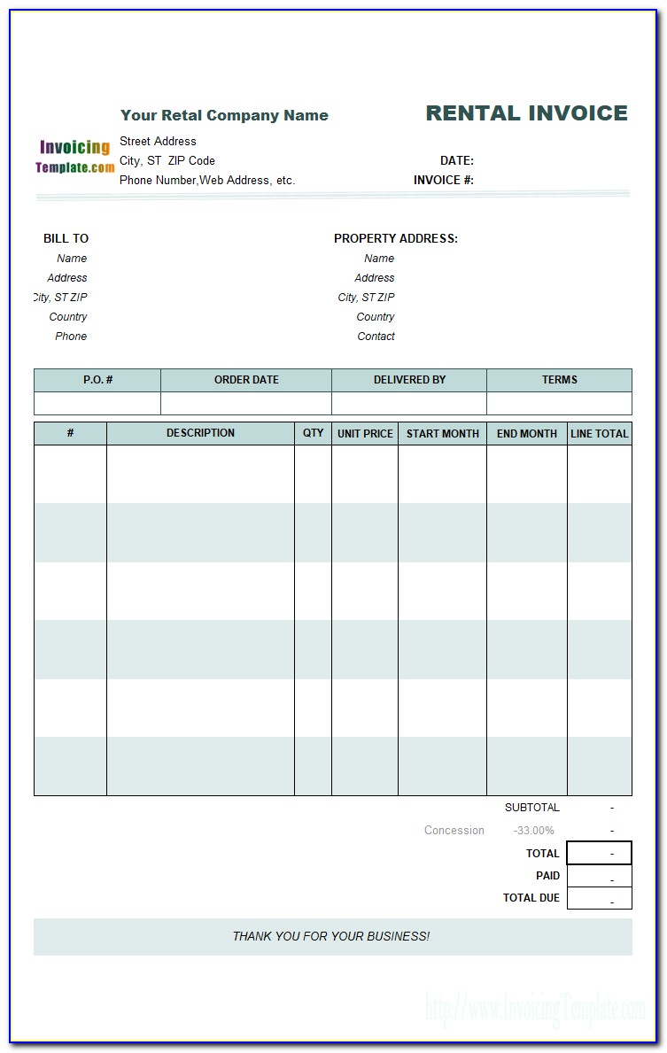 Equipment Rental Invoice Template Excel